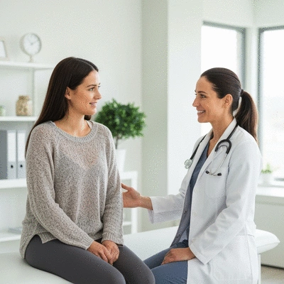 Woman consulting with a doctor, discussing her health concerns