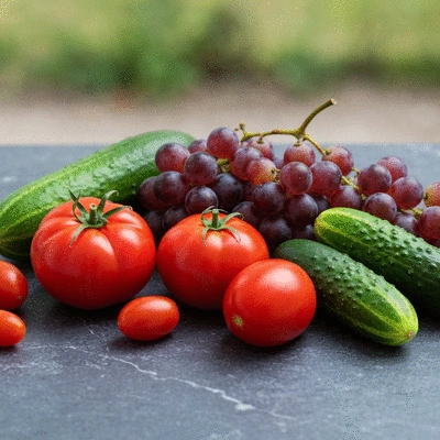 Variety of fresh, colorful, hormone-friendly foods on a kitchen counter