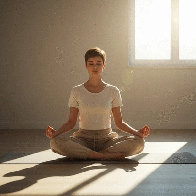 Woman meditating in a peaceful setting, representing mindfulness and personal growth in managing ovarian cysts
