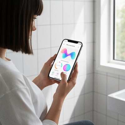 Woman tracking her menstrual cycle on a digital app, showing hormonal changes
