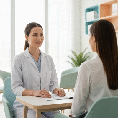 Woman consulting a healthcare professional about reproductive health