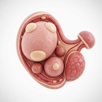 Illustration of different types of ovarian cysts on an ovary model