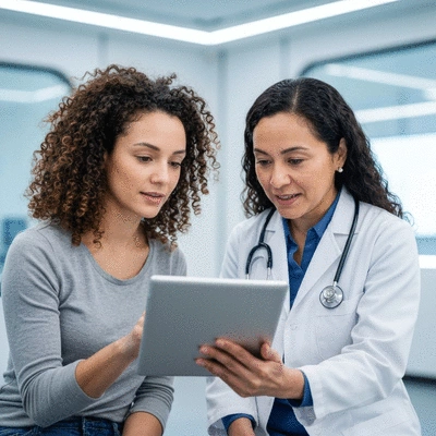 Woman consulting with a doctor, discussing a health plan
