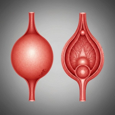 Detailed illustration of a healthy ovary and an ovary with a cyst