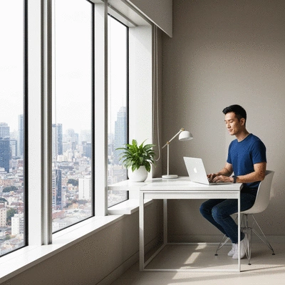 Woman tracking progress in a journal with healthy lifestyle elements